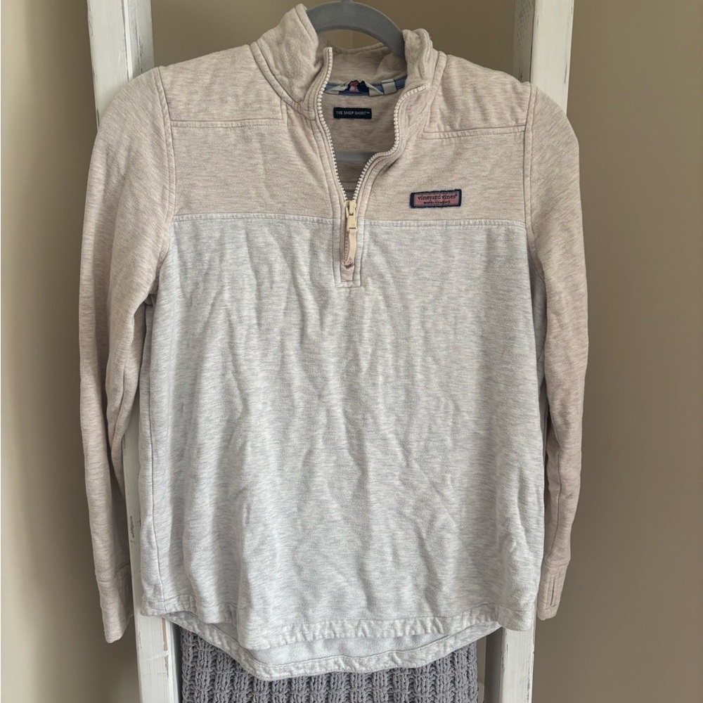 Vineyard Vines Beige and Gray Quarter-Zip Pullover